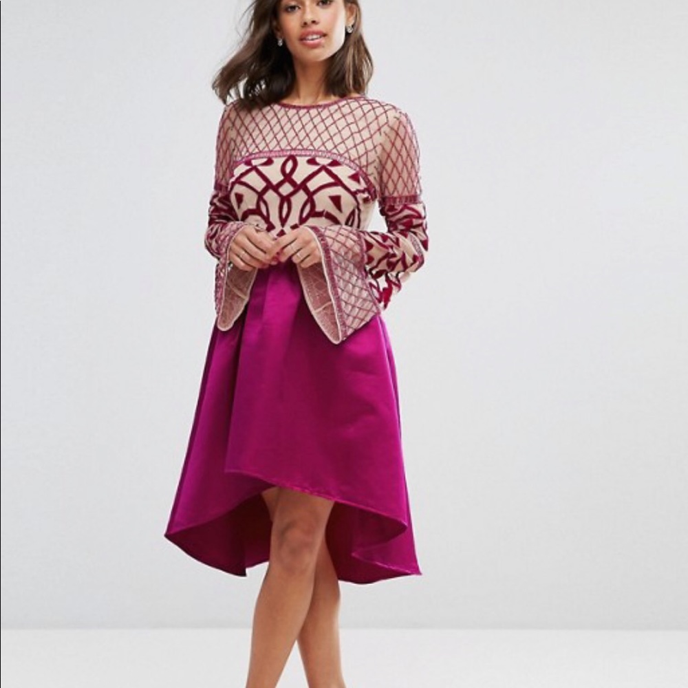 Asos beaded satin magenta formal dress Maya brand